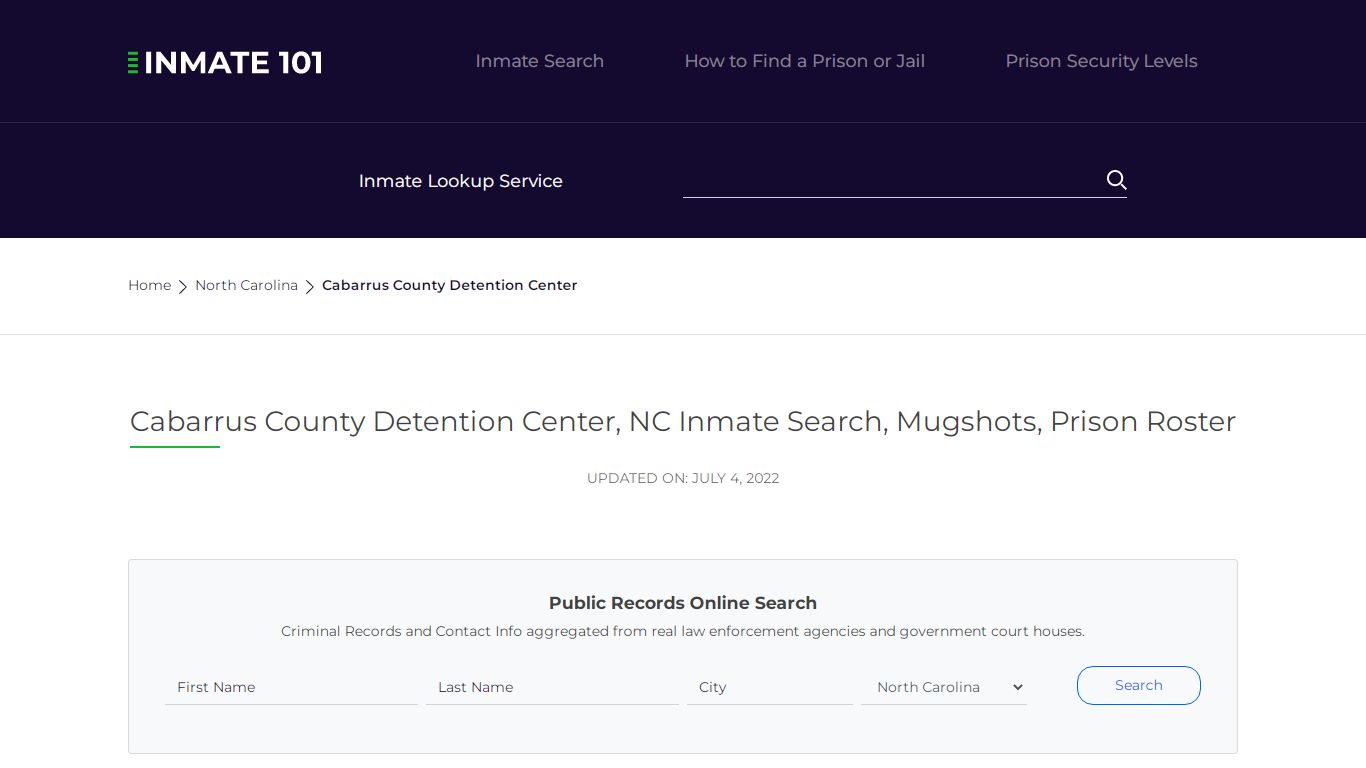 Cabarrus County Detention Center, NC Inmate Search ...